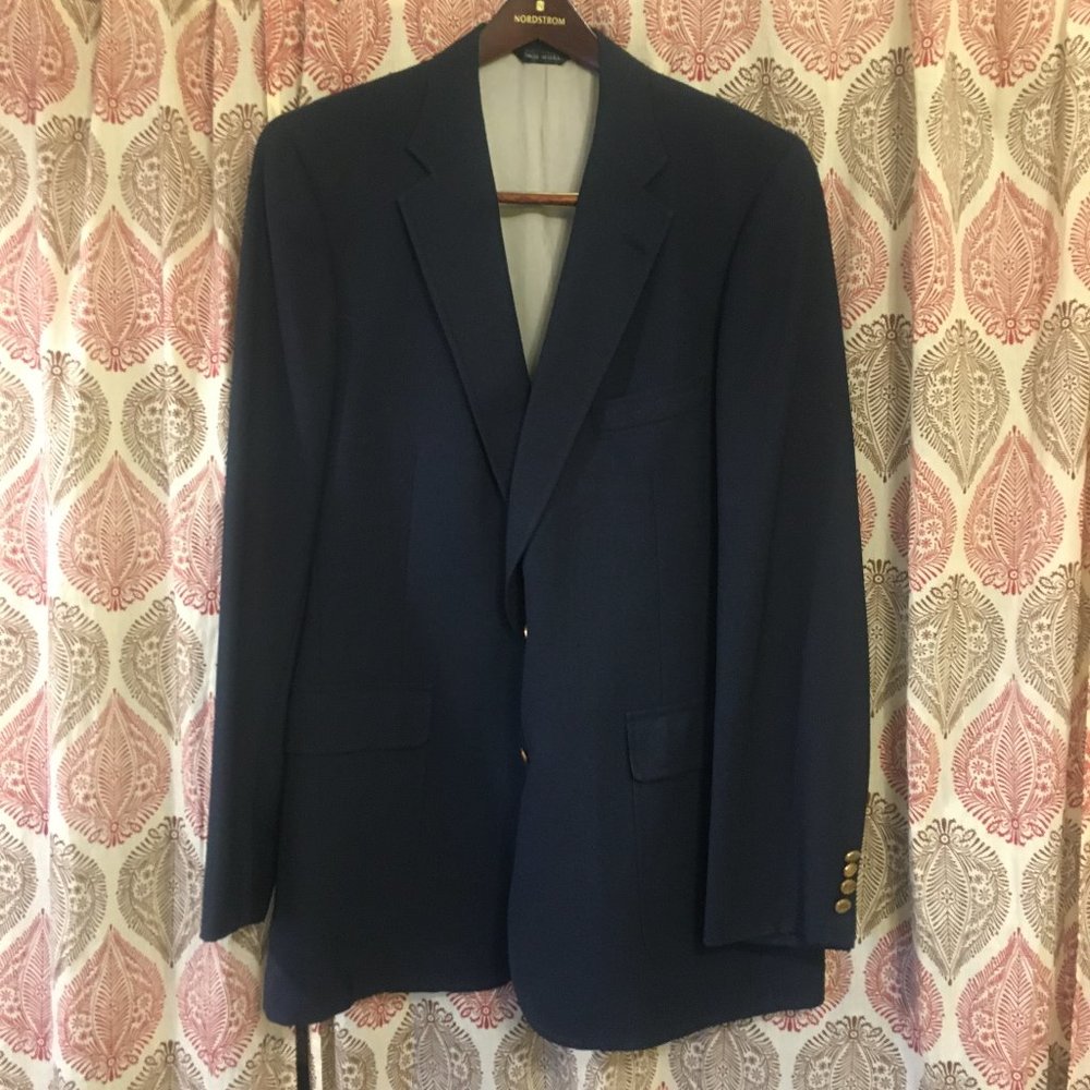 1990's Navy Blue Sportcoat with Brass Buttons 46L